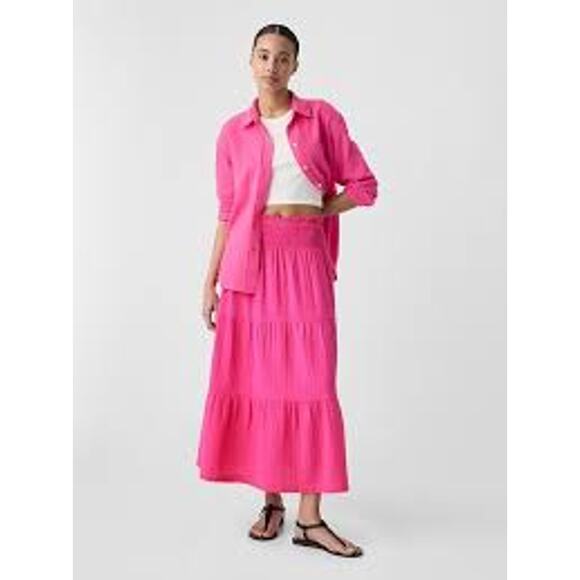 Felicite Smock Waisted Maxi Skirt Cotton Gauze Cotton Candy Hot Pink Size Medium